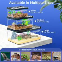 High-Transparency Reptile & Insect Enclosure Terrarium With Magnetic Door, Excellent Ventilation, Easy Cleaning, And Strong, Long-Lasting Build For Gecko, Tarantula, Hermit Crab (12x8.1x5.3 Inch)