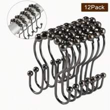 12pcs/Set Minimalist 304 Stainless Steel Double Hole Shower Curtain Hooks, Window Curtain Hooks, Bathroom Hooks Home Bathroom Decor Fall Decor Bathroom Accessories Back To School - Multicolor - View 5