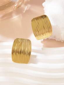 1 Pair Minimalist Geometric Textured Stainless Steel Stud Earrings, Elegant For Women's Outfit, Fashion Jewelry, Suitable As Party/Holiday Gift, Friend Gift