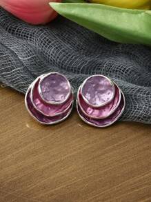 1 paire de boucles d'oreilles élégantes pour femmes, à plusieurs couches, de couleurs romantiques violet et rose. Mode pour un port quotidien, sorties, fêtes, cadeau pour la fête des mères