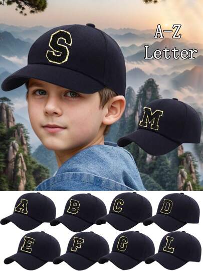 1顶时尚儿童嘻哈帽，A-Z字母刺绣棒球帽，可调节后扣，男女童通用，户外休闲遮阳帽，米白色，适合8-16岁儿童