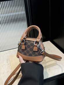 Mini Shoulder Bag New Diamond-Quilted Contrasting Color Jacquard Handbag Messenger Bag Retro Shell Bag - Brown - View 7