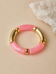 ORNAPEADIA 1 件波西米亚豹纹纯色树脂弹性手链，适合女士日常穿着和派对、礼物 - 圓形 - 查看 30