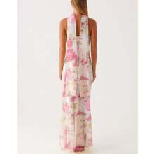 Womens Floral Strapless Dress Y2k Backless Sleeveless Tube Maxi Long Dresses Sexy Mesh Bodycon Summer Beachwear - 米色 - 查看 2