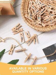30Pcs Sturdy Mini Clothes Pins For Photo, Natural Wooden Clothespins With 33 FT Jute Twine, Small Clips For Crafts Display, Babyshower Game, Hanging Decorative Pictures, Cocktail, Weddings Room Decor