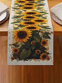 1pc Sunflower New Design Table Runner, Linen, Suitable For Spring/Summer, Simple Style For Kitchen, Dining Table, Indoor/Outdoor, Home Party Decor, 13*72 Inches