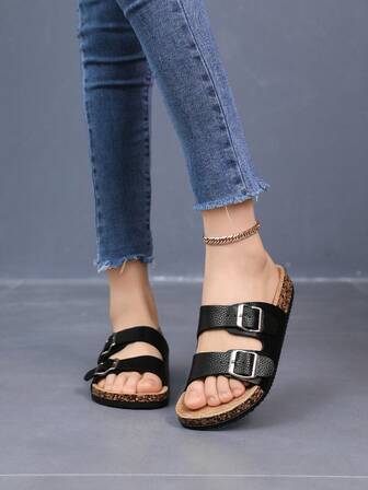 2025 Fashion Buckle Flat Soft Wood Slippers, Vacation Style Summer Men & Women Beach, Outdoor Casual Sandals