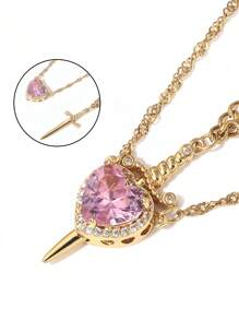 1 pièce, collier ras-de-cou couple épée de chasse en forme de cœur créatif. Pendentif cœur et épée. Couleurs or et argent. Bijoux romantiques pour la Saint-Valentin, le mariage. 2 accessoires de mode assortis