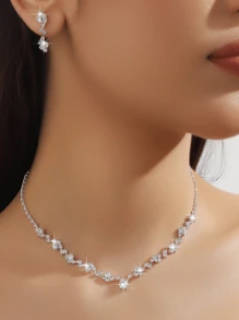 4 件套新娘婚礼首饰套装水钻项链耳环手链戒指套装正式服装首饰配饰百搭首饰适合女性和新娘