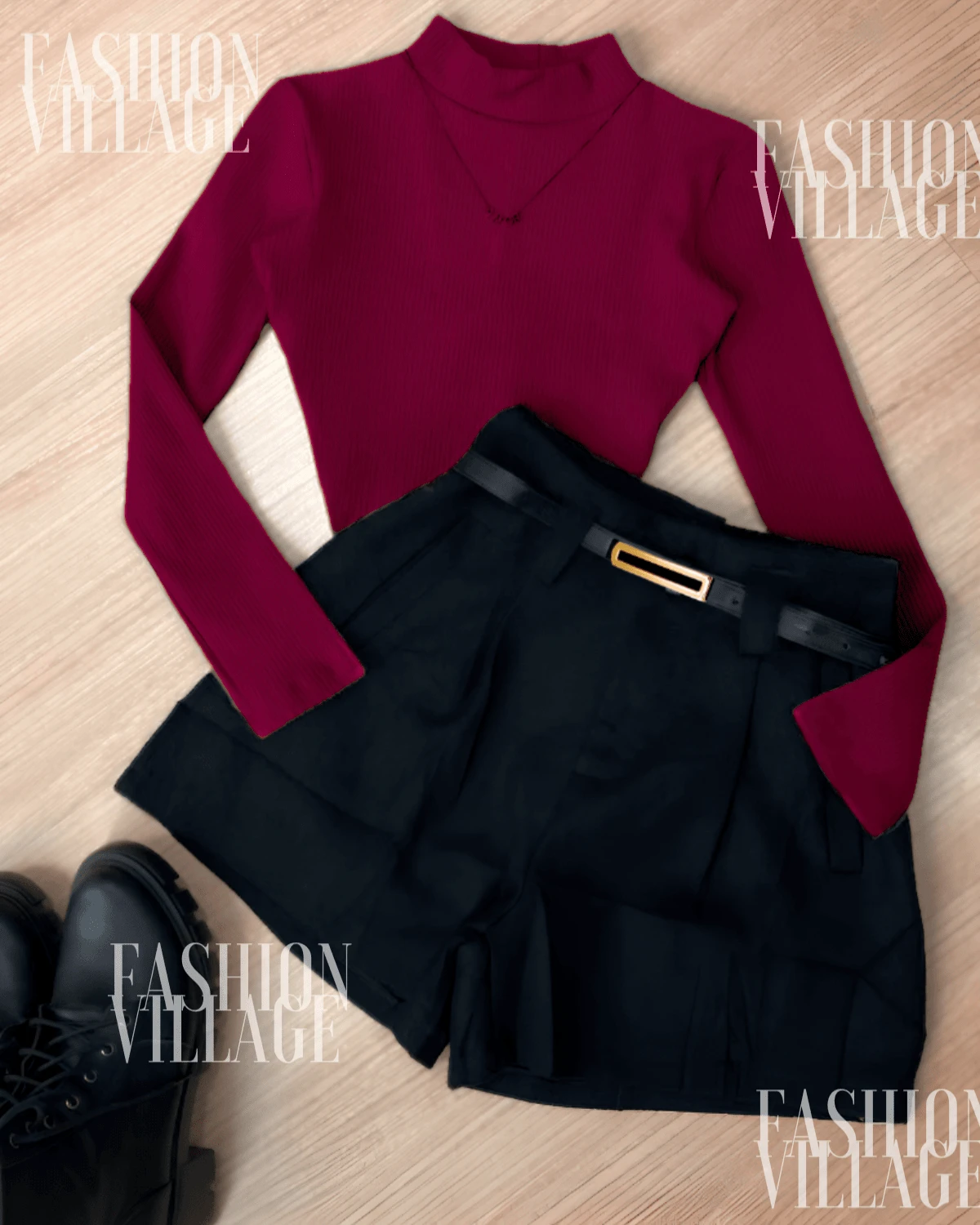 Set2 Bory Body Long Sleeve + Black Shorts São João Fashion Blogger 2025 - Màu Đỏ Sâu - Xem 1