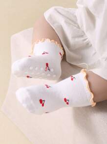 8 双可爱的女婴袜子，带木耳花边。这些是弹性踝袜，带有褶皱花边和樱花提花图案。带抓地力的婴儿袜 - 彩色 - 查看 7