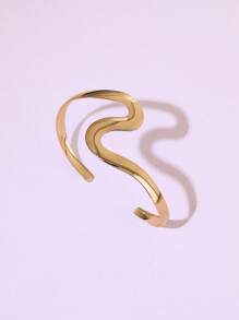 1 pieza Brazalete de apertura asimétrica de tono dorado, Brazalete de aleación minimalista, Joyería de moda para el verano