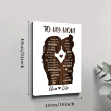 1pc Framed Canvas Poster, Laser - Cut - Style Mom - Daughter Silhouette With Appreciation Message Wall Art Canvas Paintings, Ideal Gift For Bedroom Living Room Corridor, Wall Art, Room Decoration