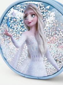 Balabala Girls' Elsa Glitter Princess Shoulder Bag – Cute Round Crossbody Purse With Pearl Handle & Sparkling Sequins, Adjustable Strap, Lightweight & Stylish Handbag For Toddlers & Kids - Blue Tint - View 5