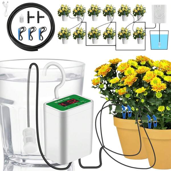 Bewässerungssystem für Topfpflanzen Balkon, Bewässerung Indoor Pflanzen für 12-Topf Pflanzen, Indoor Holiday Bewässerung, Pflanzen Bewässerung im Urlaub für Blumenbeet Garten, Bewässerungssystem Bewässerung Set für Balkon Patio Garten Büro