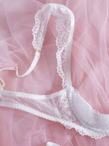 Sexy Lingerie, Fashionable White Lace Lace Lingerie Set, No Cup Bra And G-String Panties