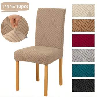 1/4/6/10 Pcs Time Pattern, Solid Color Thickened Winter Warm Elastic Full Coverage Anti-Slip Decorative Chair Covers, Minimalist Design Suitable For Hotels, Banquets, Parties, And Home Gatherings