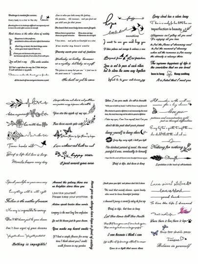 CAT QUEEN ART 4pcs Black Romantic English Word, Heart, Floral, Butterfly Pattern Temporary Tattoo Stickers For Men & Women, Daily, Party, Holiday Gift, Decorate Arm, Wrist, Chest, Back