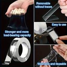 1 Roll Reusable Transparent Double-Sided Adhesive Tape, Suitable For Kitchen & Bathroom Items