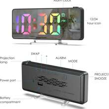 1 pieza Reloj despertador con proyección, Reloj despertador LED con proyección giratoria, Pantalla de temperatura, Brillo ajustable, Repetición, Pantalla digital grande de 7,6" para decoración del hogar, dormitorio, oficina