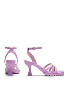 Women Fashion Low Kitten Heels Open Square Toe Ankle Strap Heeled   Sandals For Summer Daily Wearing Prom Party Wedding - 淡紫色 - 查看 4