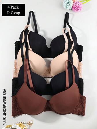 4 件以上女士聚拢内衣文胸，舒适透气带钢圈内衣文胸