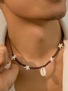 1pc Boho Shell & Bead Necklace, Handmade Beaded Choker Necklace, Minimalist Summer Beachwear Accessory - Multicolor - View 9