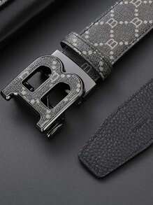 1pc Vintage Punk Style Men's PU Leather Accessories With B Letter Buckle, Alloy Automatic Buckle, Suitable For Daily, Casual, Party, Holiday, Business Occasions (Gift Packaging)