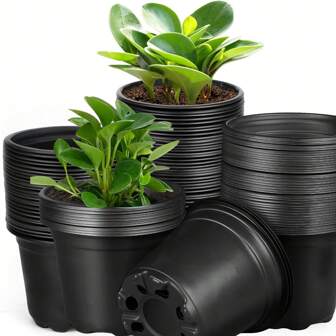 50 stuks zwarte plastic plantenkwekerijpotten 4 inch zaadstartpotten containers