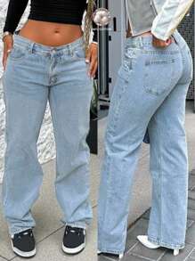 Quần Jeans Ống Thẳng Thời Trang Thường Ngày Có Túi - Rửa nhẹ - Xem 6