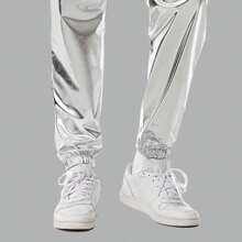Pantaloni sportivi metallizzati e luccicanti, pantaloni lunghi elasticizzati per uomo adatti per feste