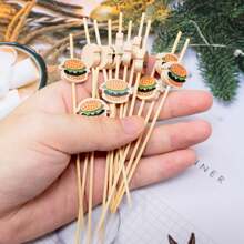 100/50pcs Hamburger Pattern Bamboo Toothpicks, Cocktail Picks, Appetizer Picks, 4.7 Inch Bamboo Cocktail Picks, Fruit Picks, Elegant Breakfast Sandwich, Hamburger, Fruit & Party Event Toothpicks, Suitable For Hamburger, Fruit, Breakfast Sandwich, Party & Events, Charcoal Grill Accessories, Long Bamboo Toothpicks, 2025 Graduation Decor - Multicolor - View 7