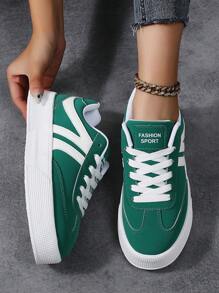 Low Top Women's Casual Shoes Sneakers Women Skateboard Shoes Female Sports Shoes Footwear All-Match Fashionable Lace Up Design Lightweight EVA Sole - Green - View 4