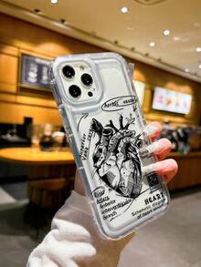 1 pieza Funda de teléfono a prueba de golpes de TPU con diseño de corazón de órgano interno y grafiti negro compatible con iPhone 11 12 13 14 15 Pro Max/13 Pro Max XR XS 16 Artistic 16 Pro Max, A54 5G/A52/A14/A15/A12/S22/S21 A33 5G Galaxy A50 Series, regalo para hombres y mujeres