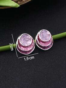 1 paire de boucles d'oreilles élégantes pour femmes, à plusieurs couches, de couleurs romantiques violet et rose. Mode pour un port quotidien, sorties, fêtes, cadeau pour la fête des mères