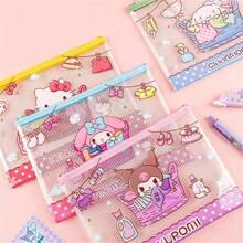 Sanrio (Autorisé) 1/3 pièces Sac de fichiers hello kitty de Sanrio, sac à mailles respirant Kuromi, sac de rangement d'accessoires Yuguigou, sac de classement de documents Melody, convient pour les écoles, les bureaux, styles aléatoires