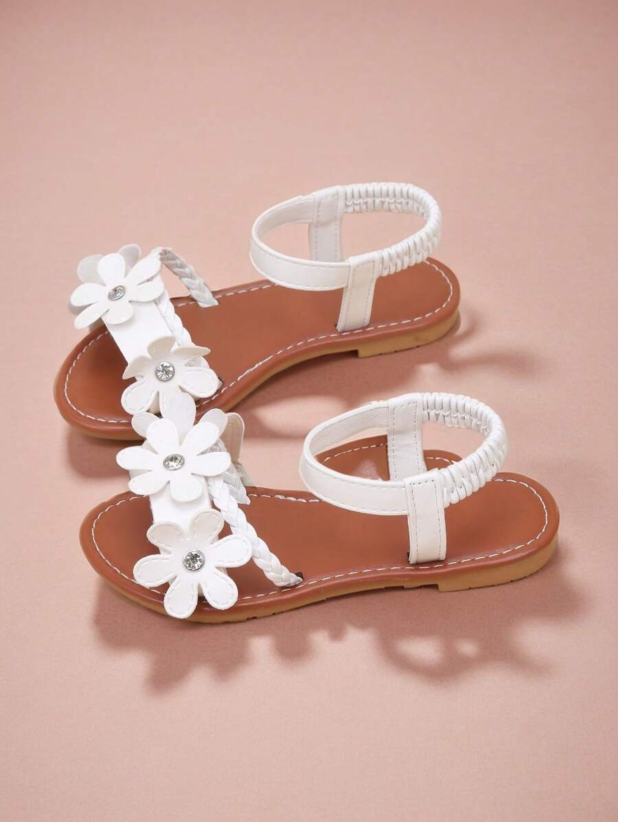 Nouvelles sandales plates à motif floral 2025 pour enfants, été - Blanc - Voir 1
