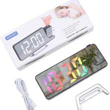 1 pieza Reloj despertador con proyección, Reloj despertador LED con proyección giratoria, Pantalla de temperatura, Brillo ajustable, Repetición, Pantalla digital grande de 7,6" para decoración del hogar, dormitorio, oficina