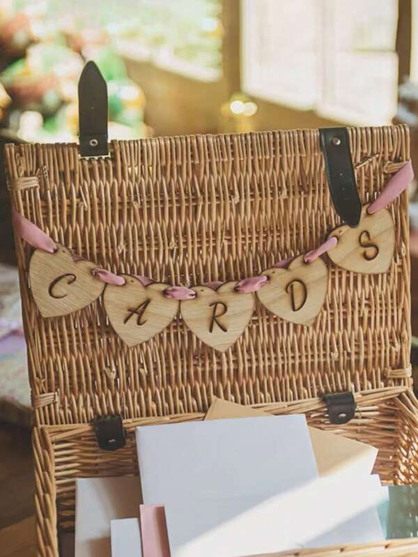 1 Wedding Season Wooden Heart Wedding Sign, Simple Romantic Hanging Ornaments, Suitable For Home, Party, Wedding, Wedding Decoration, Garden Decoration, Outdoor Decoration, Wedding Sign, Wedding Card Sign, Wooden Wedding Sign