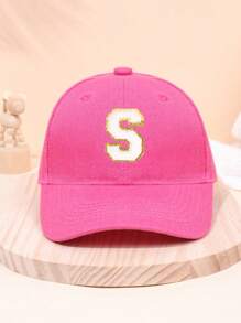 1pc Girl Letter 26 Printed Baseball Cap, Deep Pink, Sun-Protection, Suitable For School Activities And Holiday Gifts, Spring/Summer - Hot Pink - View 43
