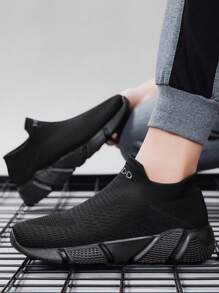 Summer New Solid Black Versatile Women Casual Sneakers, Breathable Lightweight Jogging Sports Shoes For Women