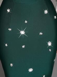 Off Shoulder Handmade Beaded Bodycon Bandage Dress, Sexy & Fitted, Suitable For Family Gatherings, Parties, Formal Events - Dark Green - View 9