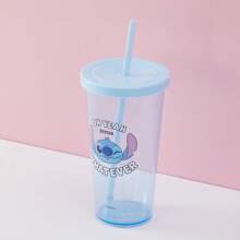 Miniso Stitch Series Straw Plastic Cup 600mL/20.29oz, Cute Water Cup (1 PC) - Blue - View 2