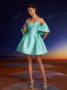 Abito elegante da sera Anymoon con decorazioni floreali 3D, adatto per balli formali, lauree, riunioni di ex alunni, feste, matrimoni e altri eventi, abito da festa, abito da invitato al matrimonio