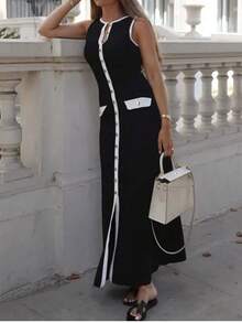 Women's Elegant Knitted Sleeveless Dress, Slim Fitted Fashion Bodycon Summer Dress - Black - View 7