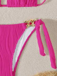 2pcs Vacation Swimwear Set, New Spring/Summer Resort Cruise Spa Beach Party Special Fabric Bikini Set, Pink