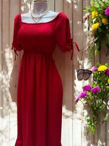 VESTIDO LARGO TIPO CAMPESINO CON MANGA MOD. ALY - Rojo - Ver 9
