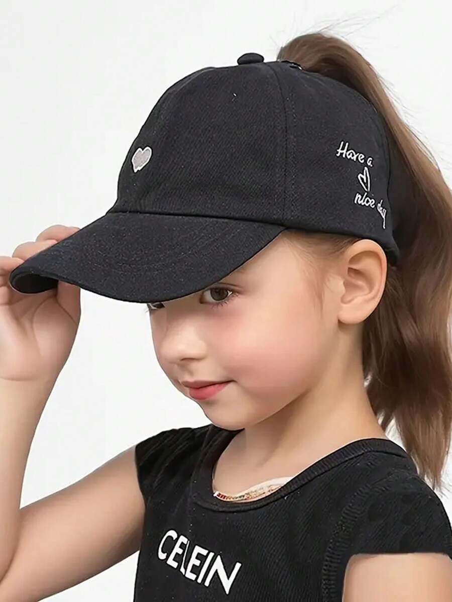 1pc Hat Spring And Summer Sun Ion Baseball Cap For Boys And Girls, Thin Style Open Top Hat With Ponytail Tie, Fashionable Love Baseball Cap Suitable For Daily Travel Outdoor Sports Hiking Suitable For Aged 5-10 - Baseball Cap - View 1