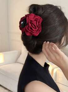 1 pieza Clip de pelo con flores de rosa de tela multicapa, pinza de pelo de tamaño grande, pinza de pelo, mordaza de pelo, sujeta-pelo, clip recogedor de pelo