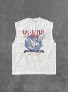 男士休闲鹰形字母印花上衣，搭配休闲裤，适合旅行/度假/户外露营/运动